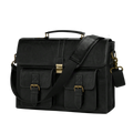 Men's PU Leather Briefcase Double Pockets - Black