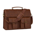 Men's PU Leather Briefcase Double Pockets - Brown